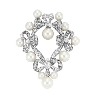 Lot 303 - Platinum, Cultured Pearl and Diamond Clip