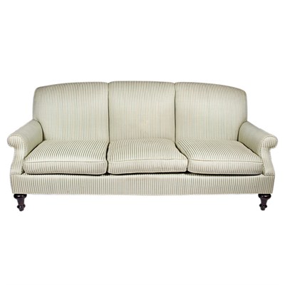 Lot 435 - Green and Cream Striped Upholstered Sofa...
