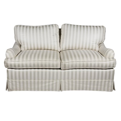 Lot 262 - Green and Cream Bold Striped Upholstered Sofa...