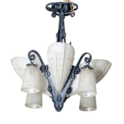 Lot 273 - French Art Deco Iron and Molded Glass...