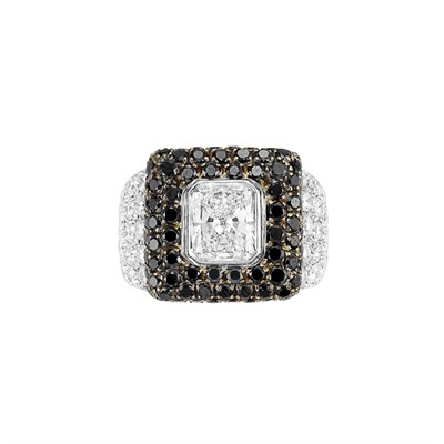 Lot 114 - White Gold, Diamond and Black Diamond Ring