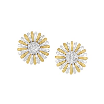 Lot 79 - Pair of Gold and Diamond Flower Earclips, Asprey