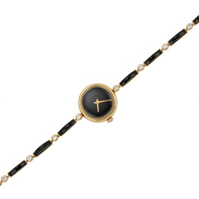 Lot 87 - Gold, Black Onyx and Diamond Wristwatch, Van Cleef & Arpels