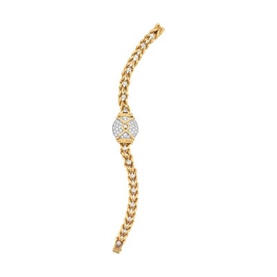 Lot 478 - Gold, Platinum and Diamond Bracelet-Watch, Van Cleef & Arpels