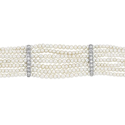 Lot 183 - Seven Strand Pearl and Diamond Bracelet