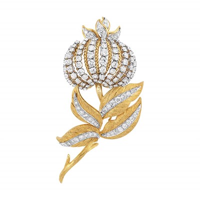 Lot 547 - Gold, Platinum and Diamond Flower Brooch, Marcus & Co.