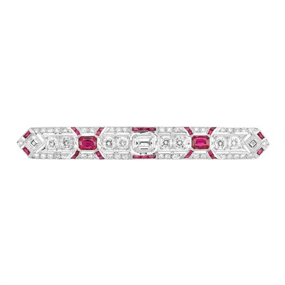 Lot 151 - Ruby and Diamond Bar Brooch