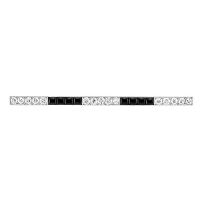 Lot 156 - Platinum, Diamond and Black Onyx Bar Pin