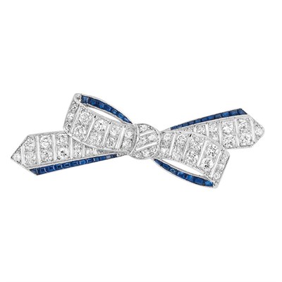 Lot 323 - Platinum, Diamond and Sapphire Bow Brooch