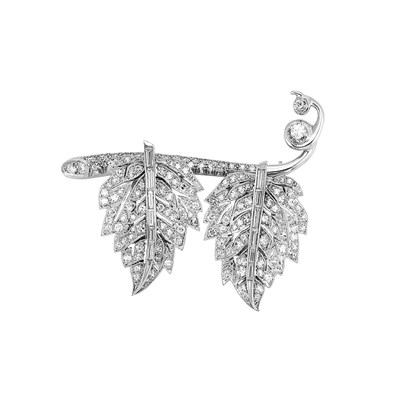 Lot 534 - Platinum and Diamond Leaf Brooch/Earclips Combination