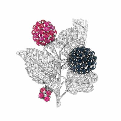 Lot 532 - Platinum, Diamond, Ruby and Black Onyx Berry en Tremblant Brooch, Bulgari