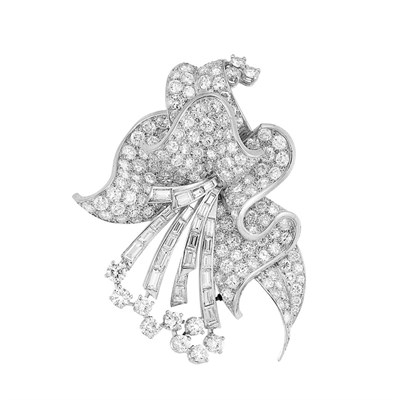 Lot 583 - Diamond Flower Clip-Brooch