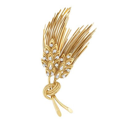 Lot 255 - Gold and Diamond Wheat Sheaf Clip-Brooch