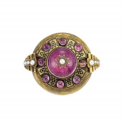 Lot 94 - Antique Gold, Enamel, Foiled-Back Crystal and Split Pearl Memorial Pendant