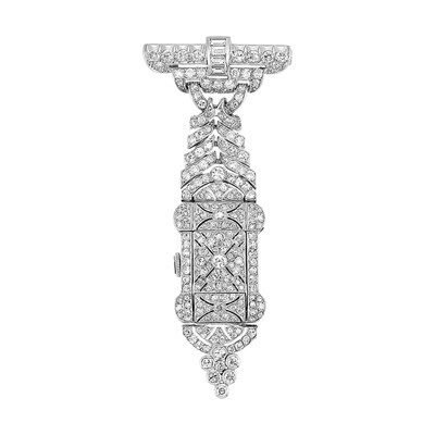 Lot 641 - Edwardian Platinum and Diamond Lapel Watch