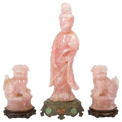 Lot 149 - Group of Three Chinese Rose Quartz Figures...