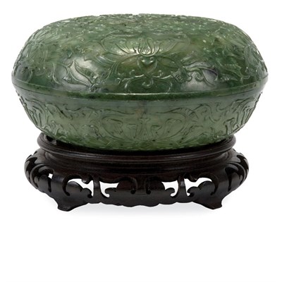 Lot 226 - Chinese Spinach Jade Covered Box 18th Century...