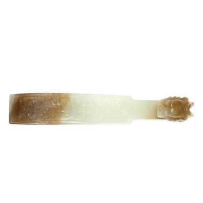 Lot 170 - Chinese Brown and White Jade Belt Hook 18th...