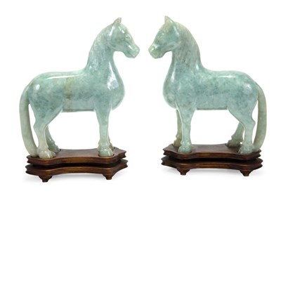 Lot 269 - Pair of Chinese Jadeite Figures of Horses...