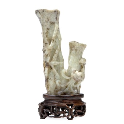 Lot 62 - Chinese Mottled Gray and Black Jade Twin Vase...