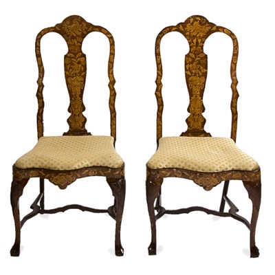 Lot 353 - Pair of Dutch Marquetry Inlaid Fruitwood Side...