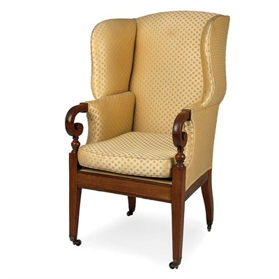 Lot 89 - Classical Mahogany Upholstered Wing Chair...