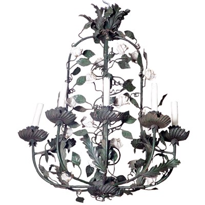 Lot 381 - Louis XV Painted Metal and Porcelain...