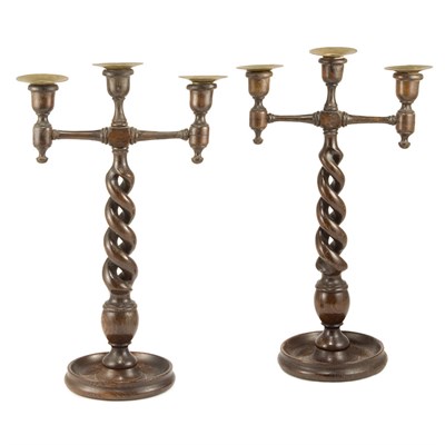 Lot 245 - Pair of Welsh Barley Twist Two-Light...