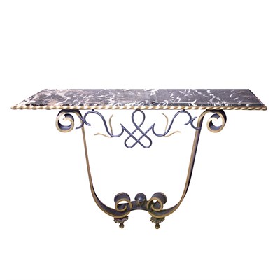 Lot 362 - Marble Top Iron Console Height 33 inches,...