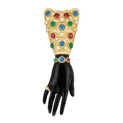 Lot 560 - Gold, Gem-Set, Diamond and Carved Ebony Hand Clip, Nardi