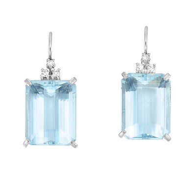 Lot 35 - Pair of White Gold, Aquamarine and Diamond Earrings