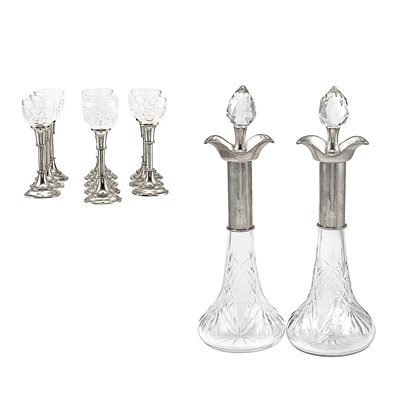 Lot 248 - Austrian Silver Mounted Cut Glass Liqueur Set...