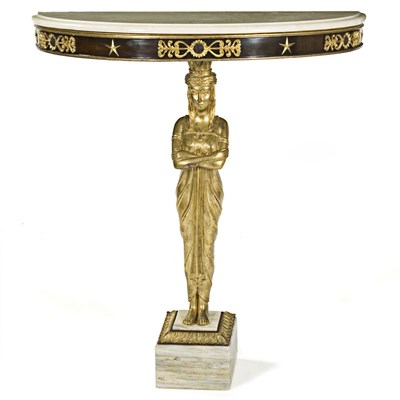 Lot 235 - Empire Style Marble Top Gilt and Stained Wood...