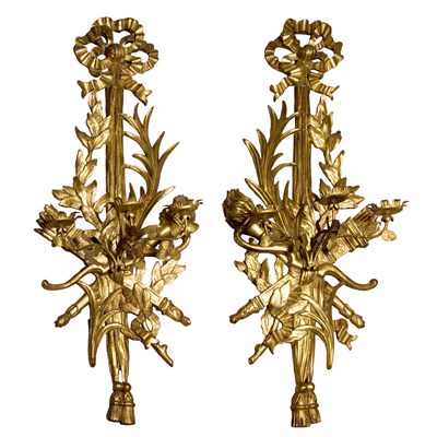 Lot 329 - Pair of Louis XVI Style Gilt-Wood Three-Light...