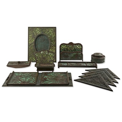 Lot 320A - Tiffany Studios Bronze and Favrile Glass Desk...