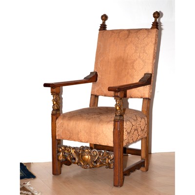 Lot 589 - Continental Baroque Style Walnut Armchair...