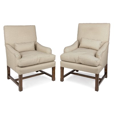 Lot 111 - Pair of Upholstered Mahogany Library Chairs