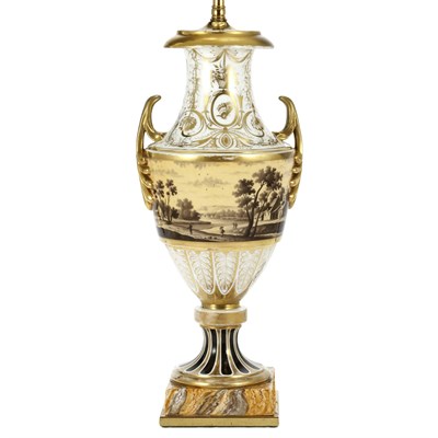 Lot 113 - English Gilt Decorated Urn-Form Porcelain Lamp...