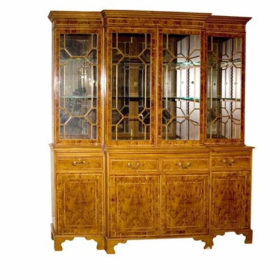 Lot 313 - George III Style Inlaid Burl-Wood Breakfront...
