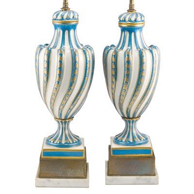 Lot 255 - Pair of Blue and Gilt Decorated Porcelain...