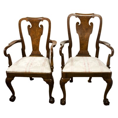 Lot 297 - Set of Eight Queen Anne Style Walnut Dining...