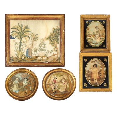 Lot 241 - Group of five English Woolwork Pictures 19th...