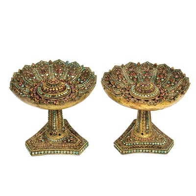 Lot 89 - Pair of Tibetan Gilt-Metal Offering Stands...