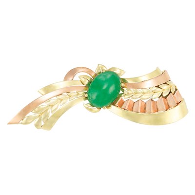 Lot 37 - Two-Color Gold and Jade Clip-Brooch
