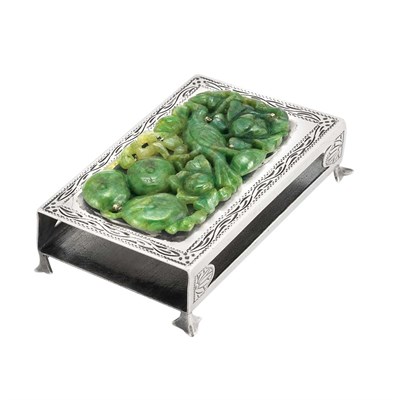 Lot 161 - Sterling Silver and Carved Jade Desk Objet, Edward Farmer
