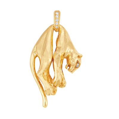 Lot 574 - Gold and Diamond Panther Pendant, Cartier