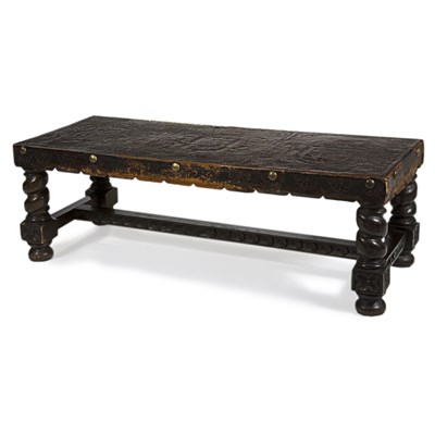 Lot 150 - Portuguese Baroque Style Leather Top Oak Bench...