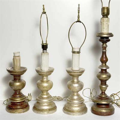 Lot 310 - Group of Four Painted Wood Candlestick Lamps...