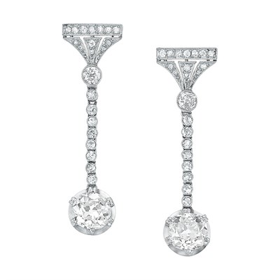 Lot 636 - Pair of Diamond Pendant-Earrings