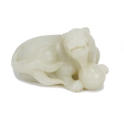 Lot 177 - Chinese White Jade Figure of a Recumbent Lion...